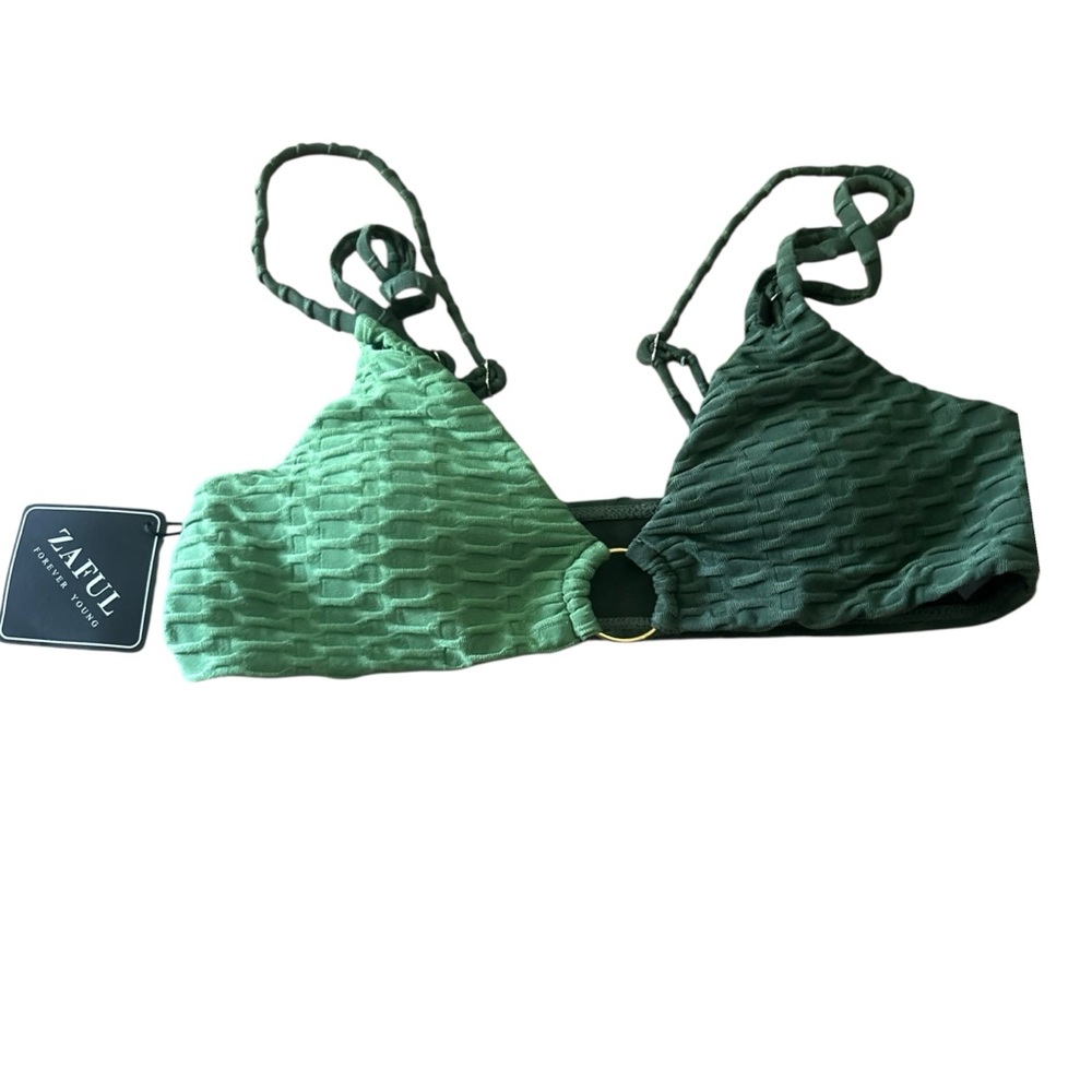 Zaful Color Block Green‎ Textured Bralette Bikini Top Swimsuit Beach Summer
